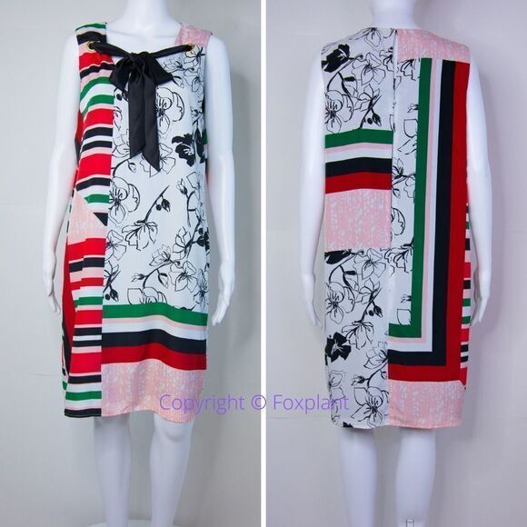 NEW SLNY floral print tie neck color block sleeveless‎ dress, 18W - Picture 2 of 16